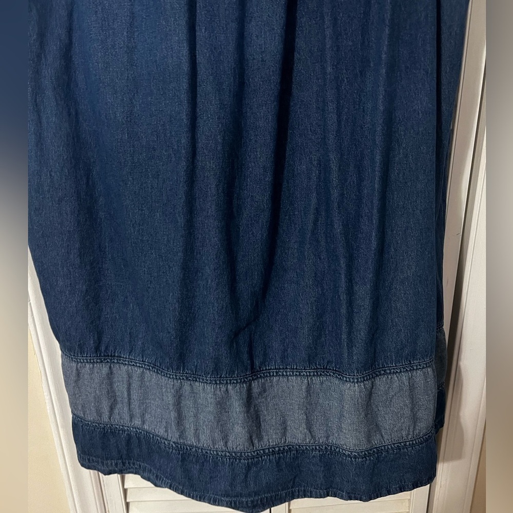 Vintage 1980s Fall Quacker Factory Embroidered Denim Relaxed Dress - Picture 7 of 10